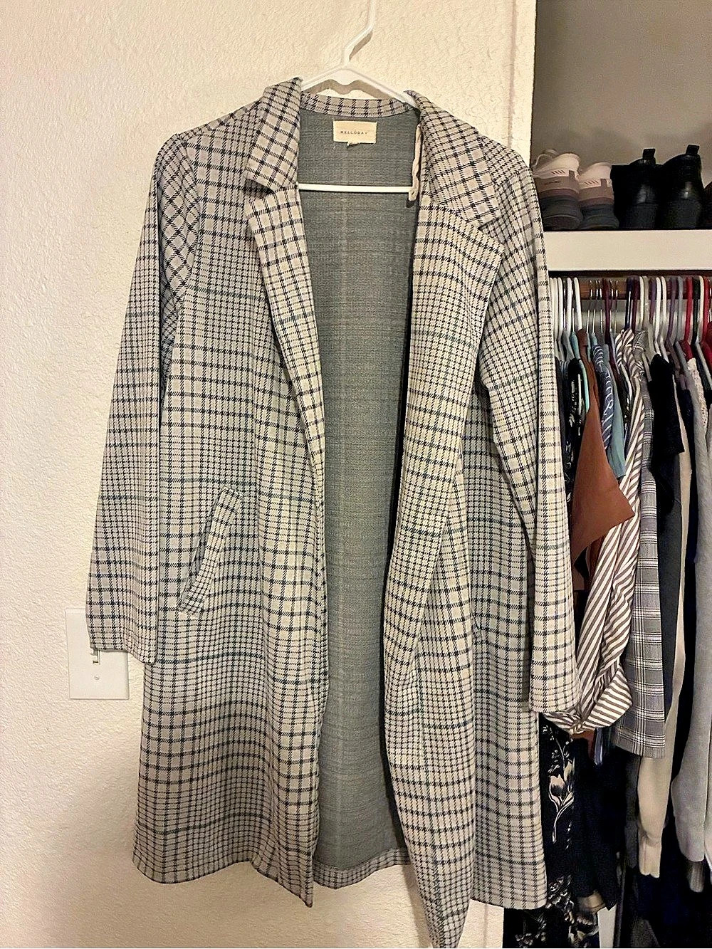 Women's Checkered Coat in Gray & Blue